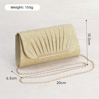 Moteriška mini plisuota vakarinė rankinė su grandinėle, poliesterio išorė ir vidinis pamušalas, magnetinis uždarymas, vidinė ID kišenė