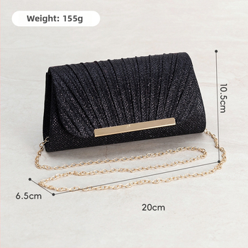 Moteriška mini plisuota vakarinė rankinė su grandinėle, poliesterio išorė ir vidinis pamušalas, magnetinis uždarymas, vidinė ID kišenė