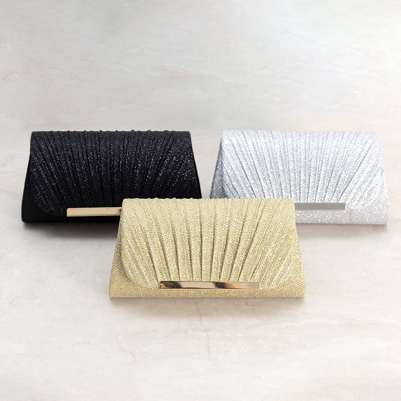 Moteriška mini plisuota vakarinė rankinė su grandinėle, poliesterio išorė ir vidinis pamušalas, magnetinis uždarymas, vidinė ID kišenė