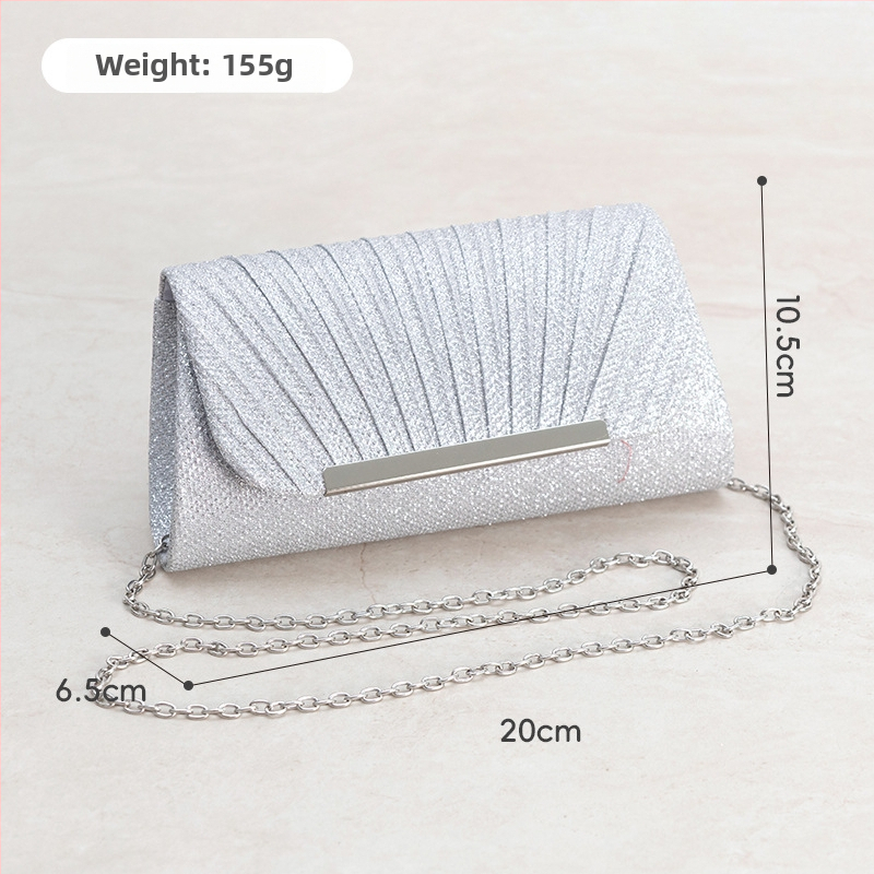 Moteriška mini plisuota vakarinė rankinė su grandinėle, poliesterio išorė ir vidinis pamušalas, magnetinis uždarymas, vidinė ID kišenė