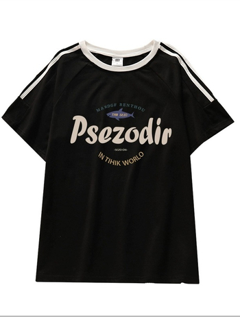 Majica kratkih rukava s tri pruge, 95% pamuka, američkog stila, okrugli izrez, slobodan kroj, srednja duljina, ljeto 2025, street hipster stil