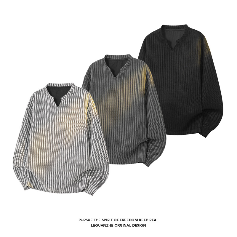 Ilgomis rankovės marškinėliai, Honkongo stilius, poliesterio ir sintetinių pluoštų mišinys, laisvas kirpimas, ruduo 2025