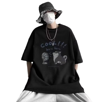 Hongkongo stiliaus laisvo kirpimo vyriški trumpomis rankovėmis marškinėliai, poliesterio mišinys