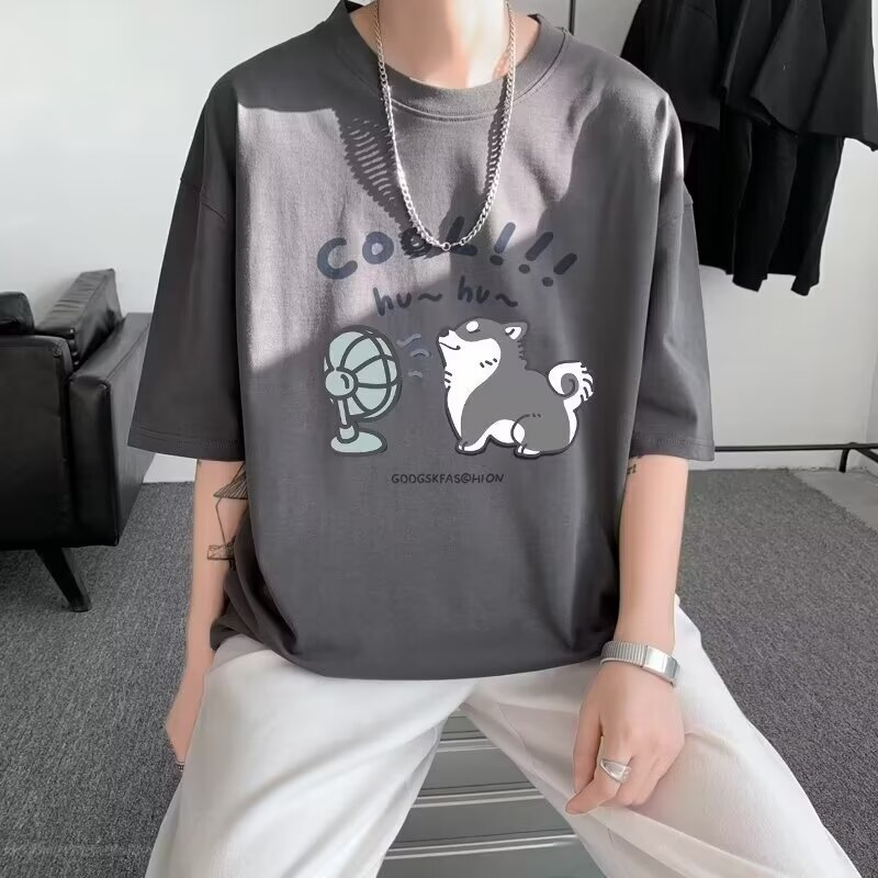 Hongkongo stiliaus laisvo kirpimo vyriški trumpomis rankovėmis marškinėliai, poliesterio mišinys