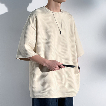 Vyrų marškinėliai su apvaliu kaklu, 3/4 rankovės, džakardiniai poliesteriai, kvėpuojantys