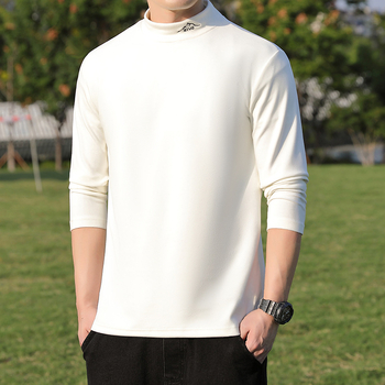 Vyriski ilgomis rankovėmis marškiniai su stovimu apykakle, velur poliesterio mišinys, tankus audinys, rudens-žiema