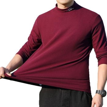 Vyriski ilgomis rankovėmis marškiniai su stovimu apykakle, velur poliesterio mišinys, tankus audinys, rudens-žiema