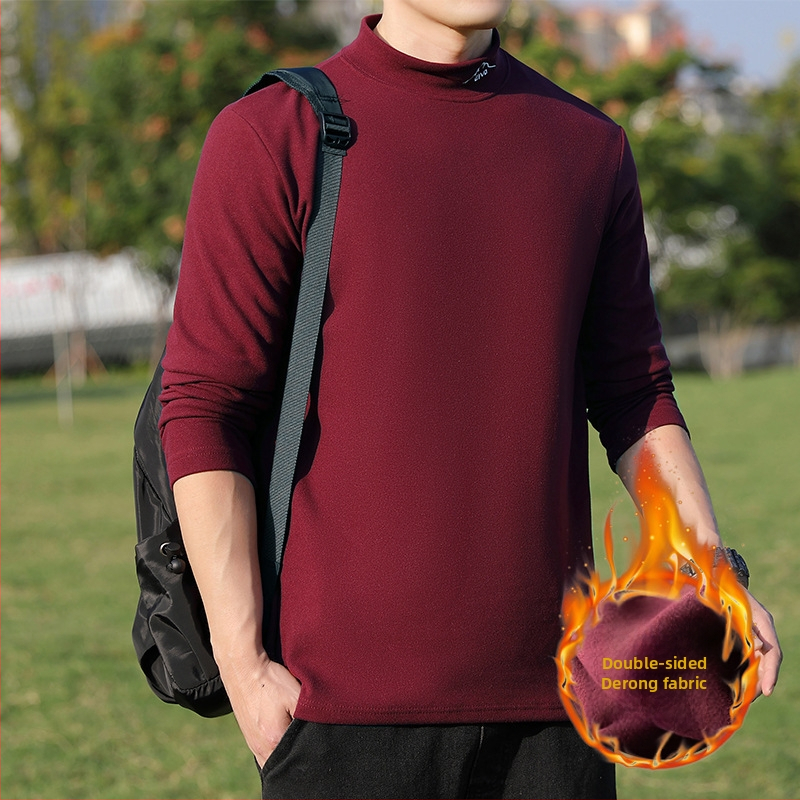 Vyriski ilgomis rankovėmis marškiniai su stovimu apykakle, velur poliesterio mišinys, tankus audinys, rudens-žiema