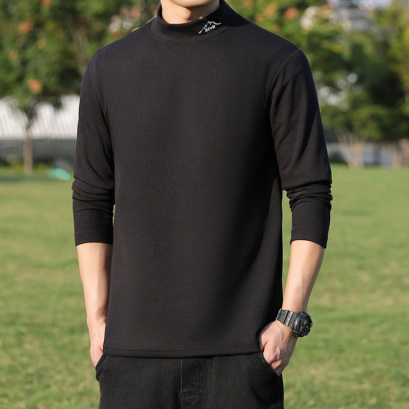 Vyriski ilgomis rankovėmis marškiniai su stovimu apykakle, velur poliesterio mišinys, tankus audinys, rudens-žiema