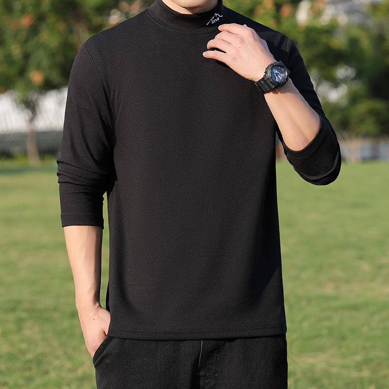 Vyriski ilgomis rankovėmis marškiniai su stovimu apykakle, velur poliesterio mišinys, tankus audinys, rudens-žiema