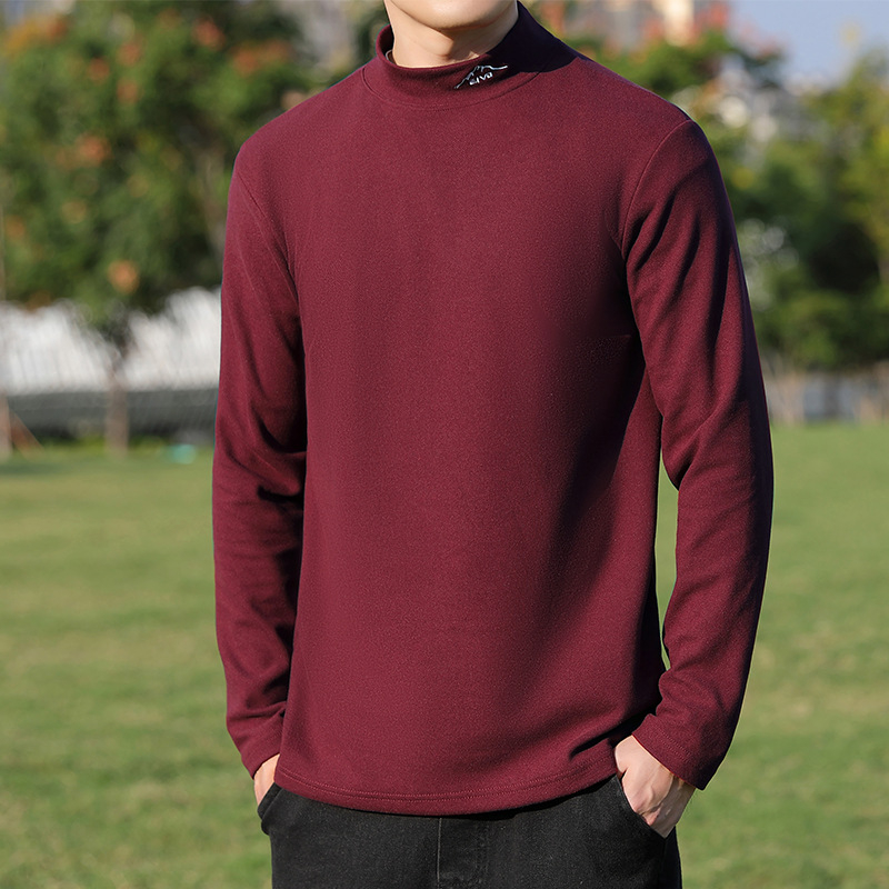 Vyriski ilgomis rankovėmis marškiniai su stovimu apykakle, velur poliesterio mišinys, tankus audinys, rudens-žiema