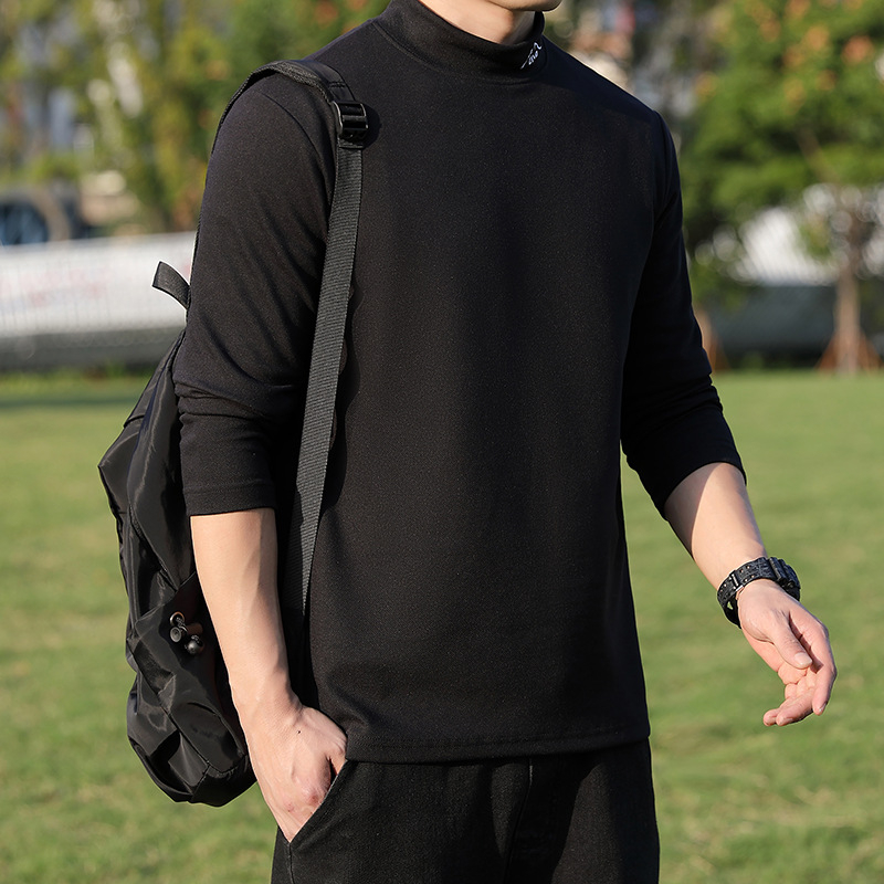 Vyriski ilgomis rankovėmis marškiniai su stovimu apykakle, velur poliesterio mišinys, tankus audinys, rudens-žiema