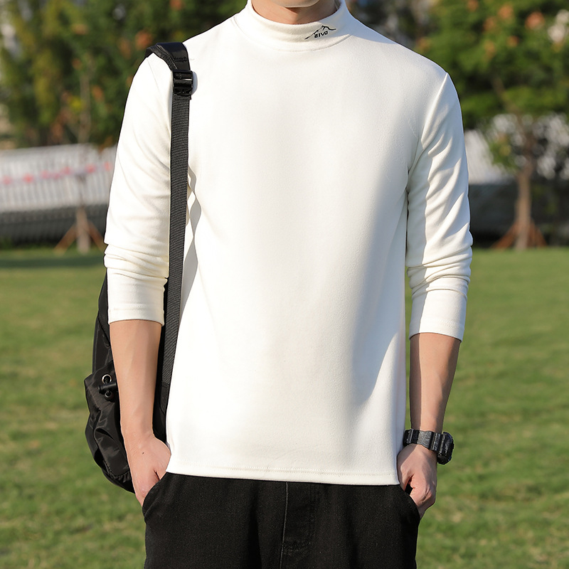 Vyriski ilgomis rankovėmis marškiniai su stovimu apykakle, velur poliesterio mišinys, tankus audinys, rudens-žiema