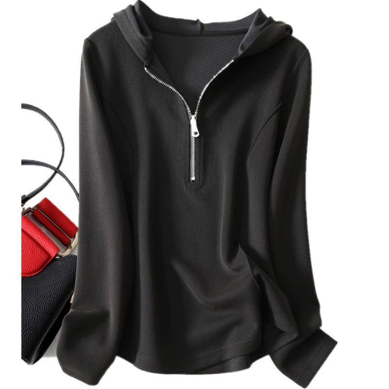 Slim-fit top s dugim rukavima i okruglim izrezom, pamuk-poliester mješavina, poliester 50–70%, japansko-korejski ležerni stil
