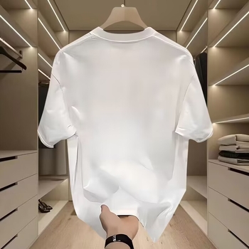 Vyrų laisvo kirpimo trumpom rankovėm marškiniai su spauda, 96% combed cotton, kvėpuojantis vasaros audinys, šilumos perdavimo spauda, svoris 180–250 g/m²