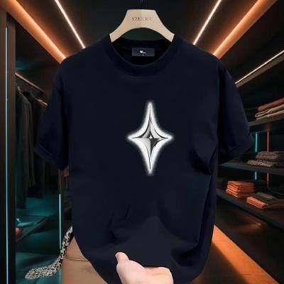 Vyrų laisvo kirpimo trumpom rankovėm marškiniai su spauda, 96% combed cotton, kvėpuojantis vasaros audinys, šilumos perdavimo spauda, svoris 180–250 g/m²