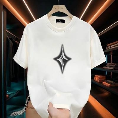 Vyrų laisvo kirpimo trumpom rankovėm marškiniai su spauda, 96% combed cotton, kvėpuojantis vasaros audinys, šilumos perdavimo spauda, svoris 180–250 g/m²