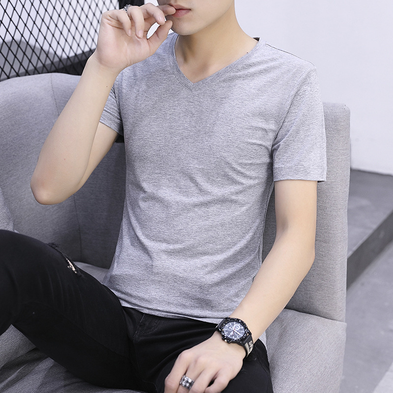 Vyriski slim-fit marškinėliai su V kakleliu, trumpomis rankovėmis, 100% medvilnė, vasara/pavasaris