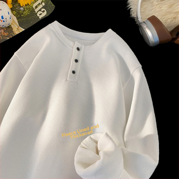 Ilgos rankovės flisinė marškinėliai su japonišku vintago stiliumi, laisvas kirpimas, apvalus kaklo iškirptė, raglan rankovės, žiemai