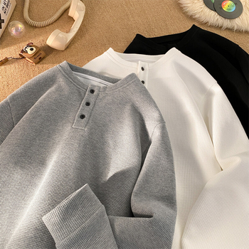 Ilgos rankovės flisinė marškinėliai su japonišku vintago stiliumi, laisvas kirpimas, apvalus kaklo iškirptė, raglan rankovės, žiemai