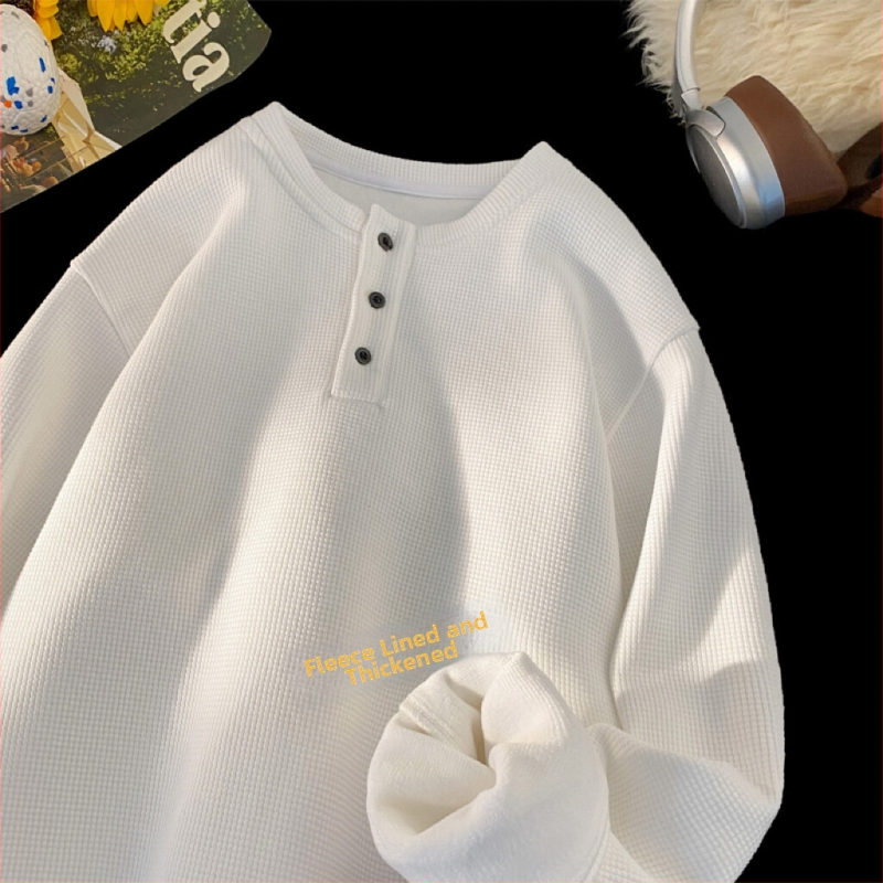 Ilgos rankovės flisinė marškinėliai su japonišku vintago stiliumi, laisvas kirpimas, apvalus kaklo iškirptė, raglan rankovės, žiemai