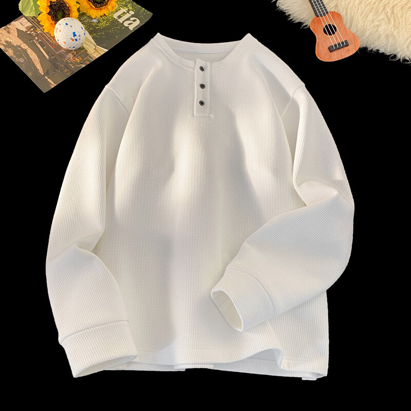 Ilgos rankovės flisinė marškinėliai su japonišku vintago stiliumi, laisvas kirpimas, apvalus kaklo iškirptė, raglan rankovės, žiemai