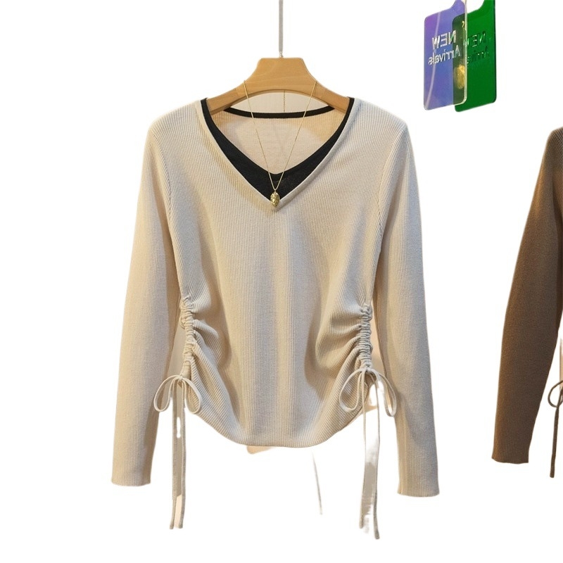 Tricou damă cu mânecă lungă, decolteu în V, croială lejeră, poliester, stil urban, toamnă 2023