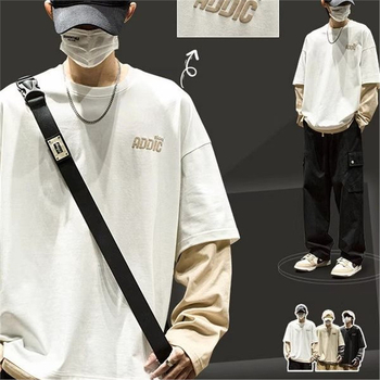 Majica s dugim rukavima od poliestera s prugama, labav kroj, antibakterijska