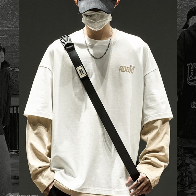 Majica s dugim rukavima od poliestera s prugama, labav kroj, antibakterijska