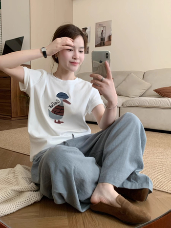 Pamut-elasztán keverékű póló, anime mintázat, Harajuku/koreai lazább stílus, rövid ujjú, környakú