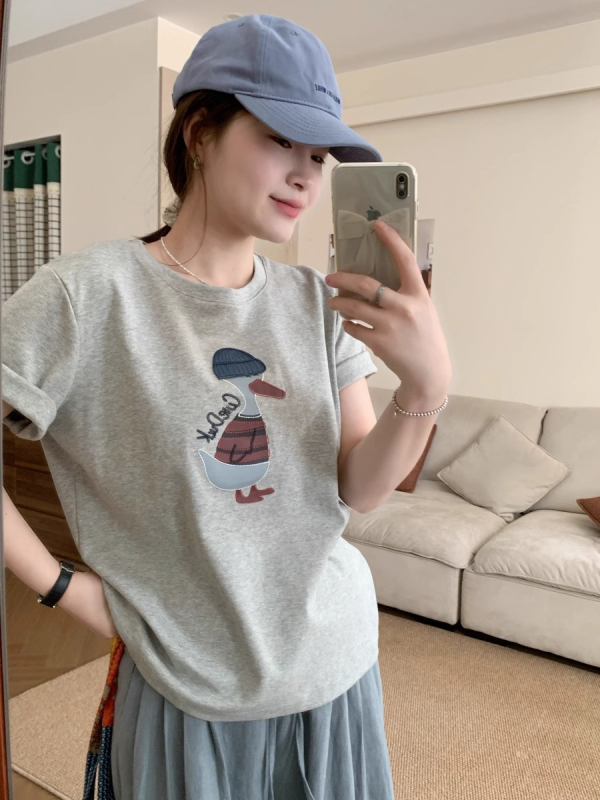 Pamut-elasztán keverékű póló, anime mintázat, Harajuku/koreai lazább stílus, rövid ujjú, környakú