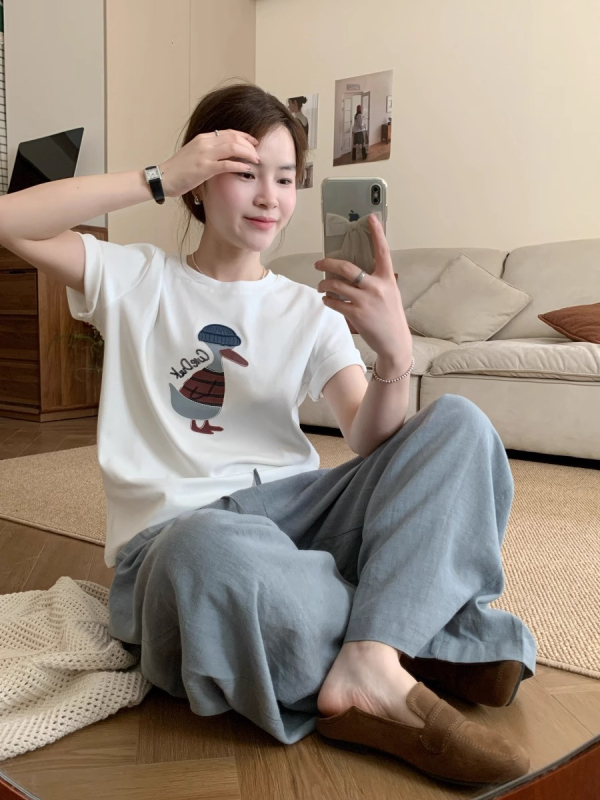 Pamut-elasztán keverékű póló, anime mintázat, Harajuku/koreai lazább stílus, rövid ujjú, környakú