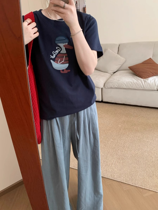 Pamut-elasztán keverékű póló, anime mintázat, Harajuku/koreai lazább stílus, rövid ujjú, környakú