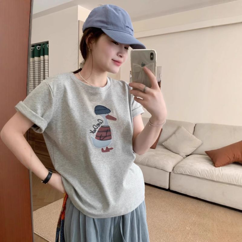 Pamut-elasztán keverékű póló, anime mintázat, Harajuku/koreai lazább stílus, rövid ujjú, környakú