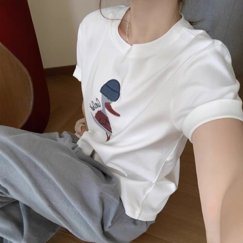 Pamut-elasztán keverékű póló, anime mintázat, Harajuku/koreai lazább stílus, rövid ujjú, környakú