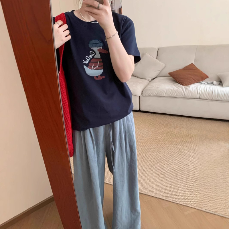 Pamut-elasztán keverékű póló, anime mintázat, Harajuku/koreai lazább stílus, rövid ujjú, környakú