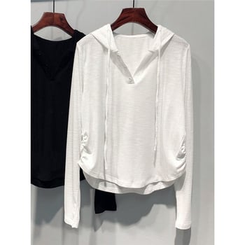 Oversize kapucnis hosszú ujjú póló viszkóz rostból, hímzés