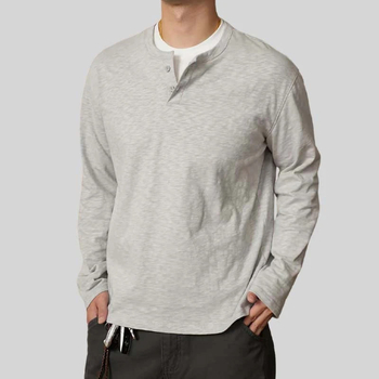 Muška majica s dugim rukavima, uski kroj, pamuk, jednobojna, jesen 2025