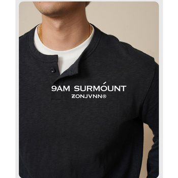 Muška majica s dugim rukavima, uski kroj, pamuk, jednobojna, jesen 2025