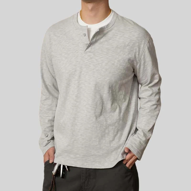 Muška majica s dugim rukavima, uski kroj, pamuk, jednobojna, jesen 2025