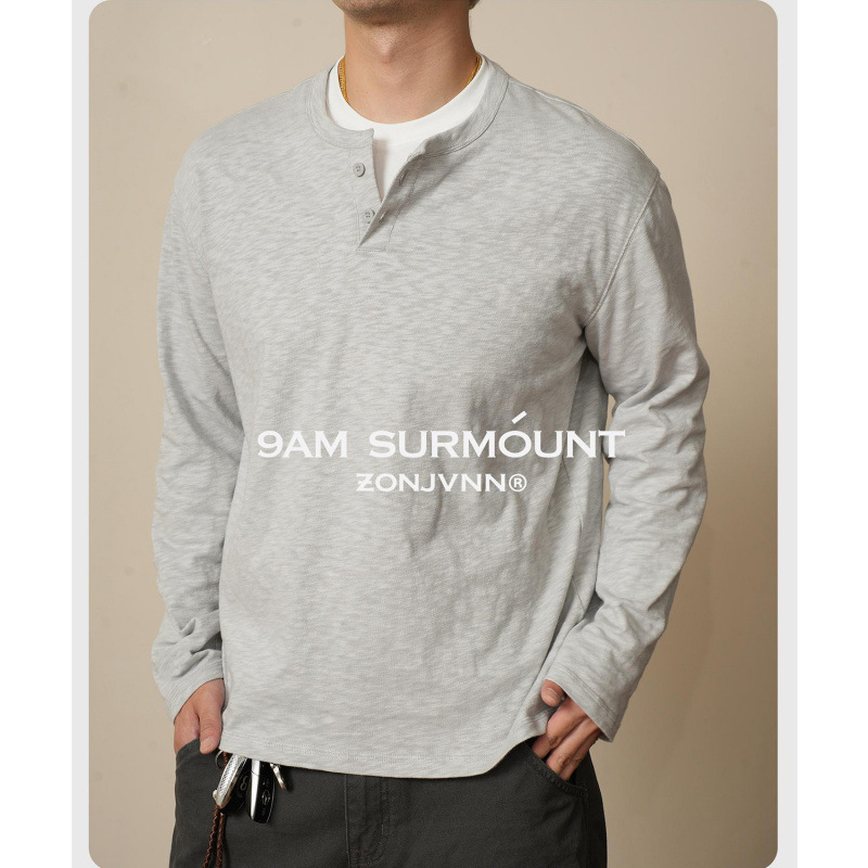 Muška majica s dugim rukavima, uski kroj, pamuk, jednobojna, jesen 2025