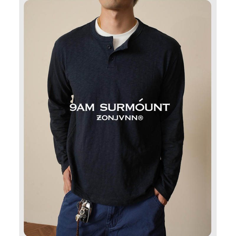 Muška majica s dugim rukavima, uski kroj, pamuk, jednobojna, jesen 2025