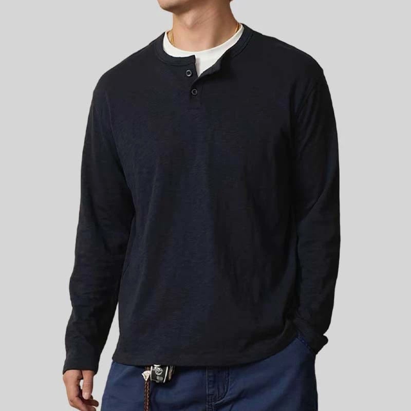 Dlhé rukávy Henley tričko z bambusovo-pamukového materiálu, štíhly strih, jednofarebný vzor, jeseň