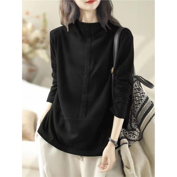 Női hosszú ujjú póló chenille anyagból, spandexszel, mock nyakú, laza szabás (Chenille; Spandex; Mock neck; Hosszú ujjú)