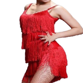 Meitenēm latīņu deju kleita ar fringi — poliestera audums, 80–90% poliester, ķīniešu stils, literārais retro, pavasaris 2025