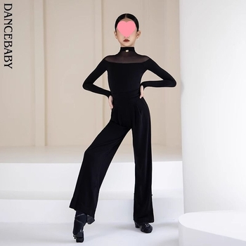 Meiteņu latīņu deju trenēšanas tops un bikses komplekts, pavasaris 2025, poliesteris (90–95%), ķīniešu stils, literārais retro