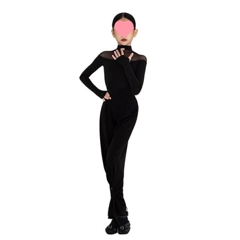 Meiteņu latīņu deju trenēšanas tops un bikses komplekts, pavasaris 2025, poliesteris (90–95%), ķīniešu stils, literārais retro