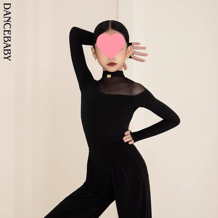 Meiteņu latīņu deju trenēšanas tops un bikses komplekts, pavasaris 2025, poliesteris (90–95%), ķīniešu stils, literārais retro