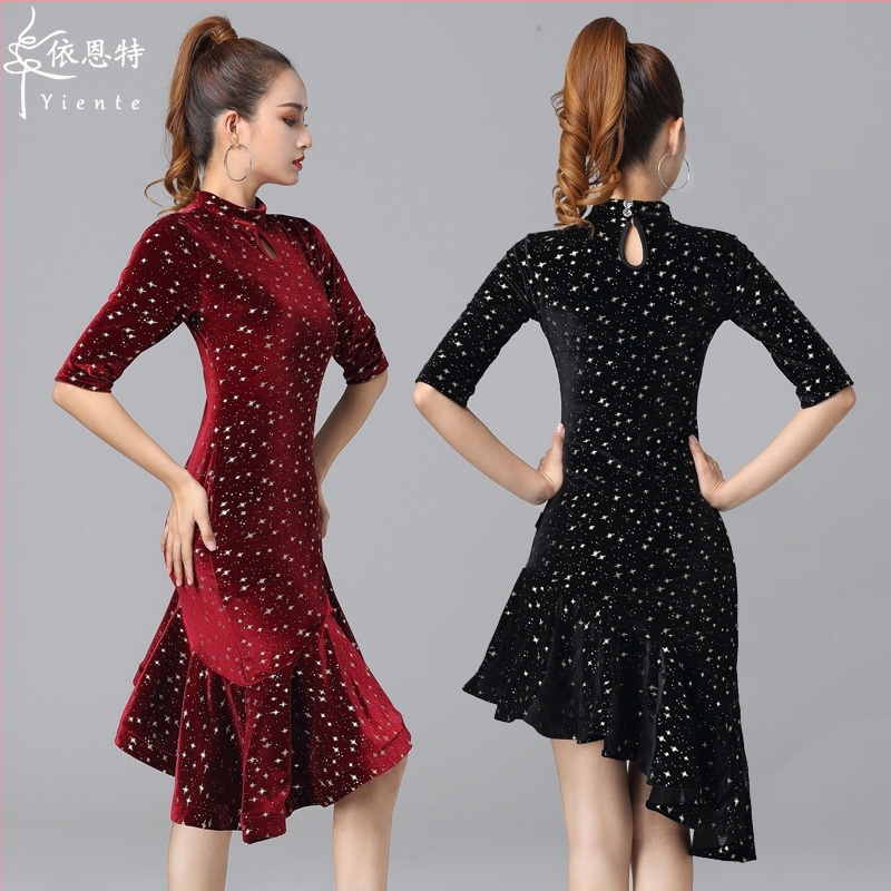 Latīņu deju kleita pieaugušajiem, samta audums, rudens–ziemas stils, cha-cha izpildes kleita, zīmols Yant, ar etiķeti