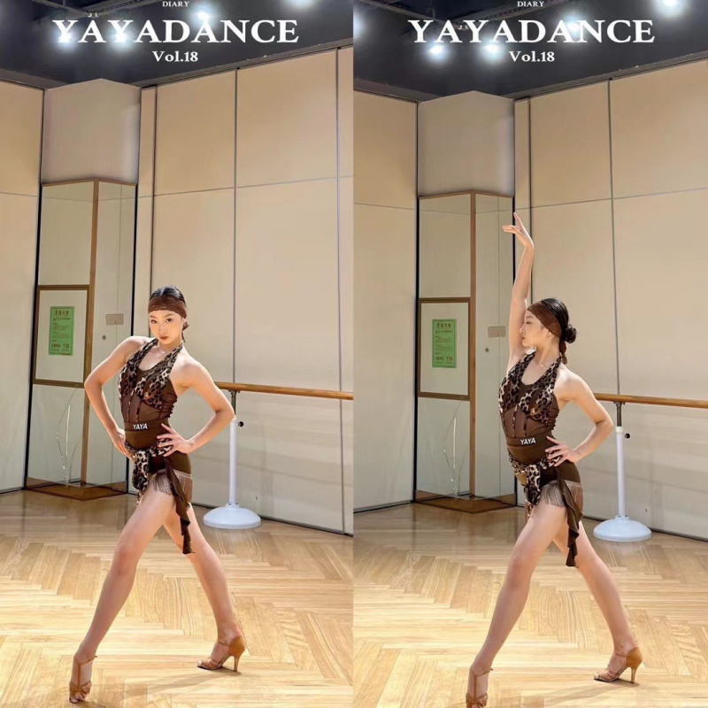 Latino plesni kostim s leopard uzorkom od mrežaste tkanine, halter vrat, leđa bez, odvojeni komplet — kordurojni materijal, lan 91–95% (Brand Xiati)